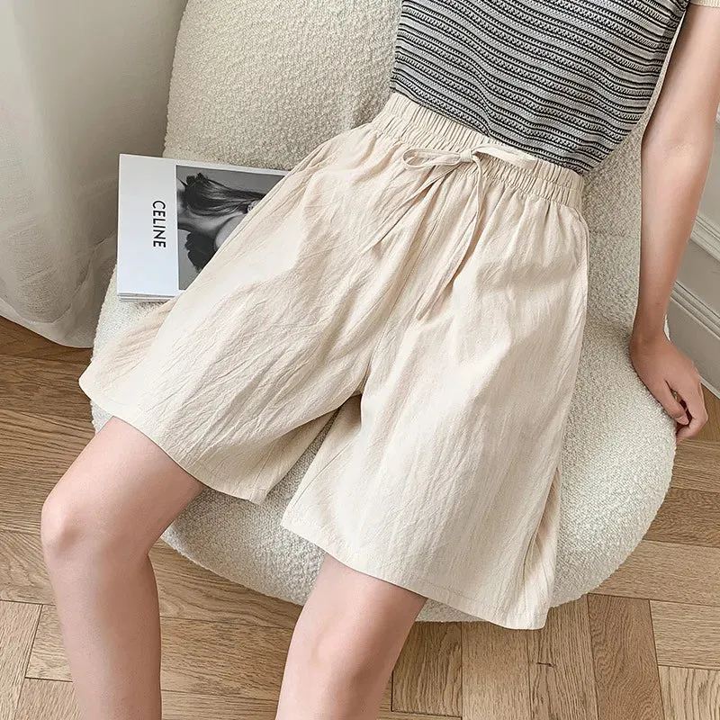 Women Summer Cool Solid Color Casual Pants High Waisted Comfort Cotton Loose Fit