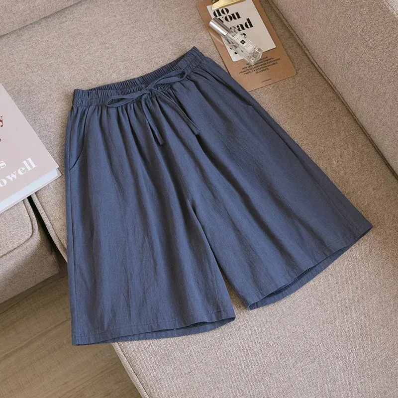 Women Summer Cool Solid Color Casual Pants High Waisted Comfort Cotton Loose Fit