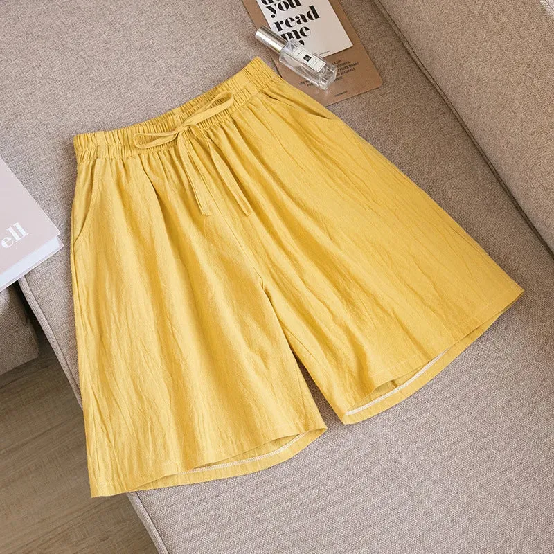 Women Summer Cool Solid Color Casual Pants High Waisted Comfort Cotton Loose Fit