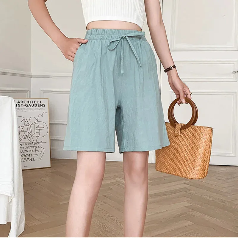 Women Summer Cool Solid Color Casual Pants High Waisted Comfort Cotton Loose Fit