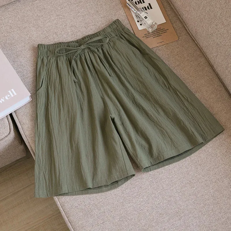 Women Summer Cool Solid Color Casual Pants High Waisted Comfort Cotton Loose Fit