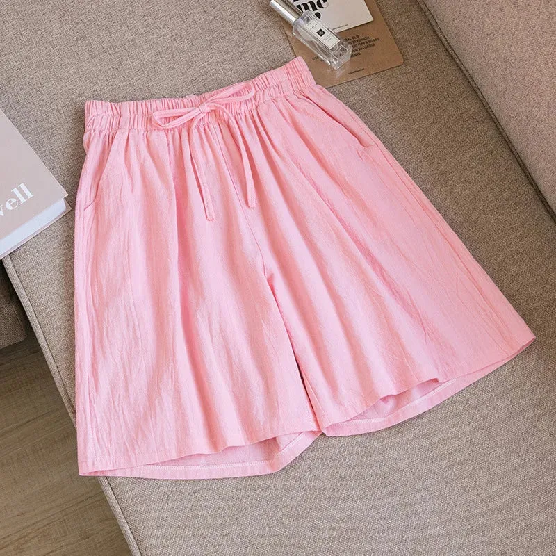 Women Summer Cool Solid Color Casual Pants High Waisted Comfort Cotton Loose Fit