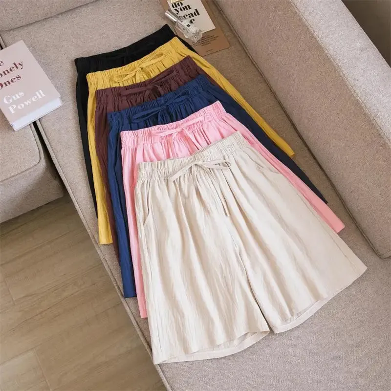 Women Summer Cool Solid Color Casual Pants High Waisted Comfort Cotton Loose Fit