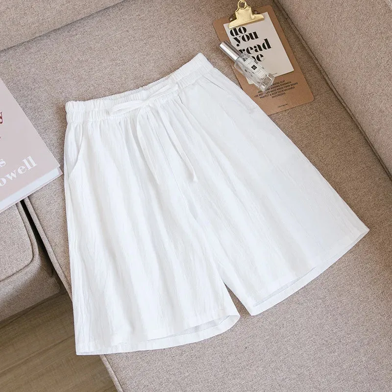 Women Summer Cool Solid Color Casual Pants High Waisted Comfort Cotton Loose Fit