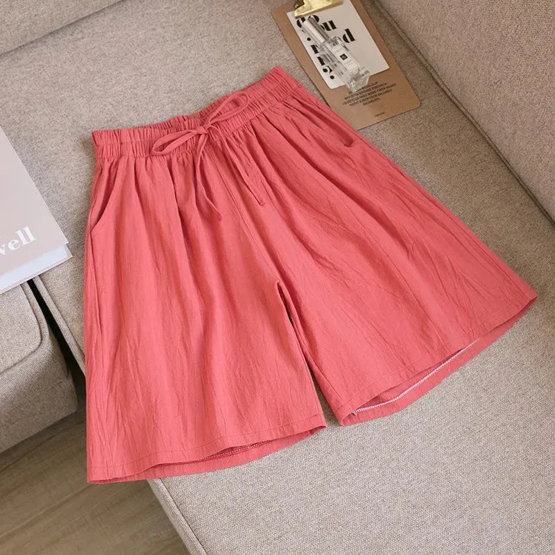 Women Summer Cool Solid Color Casual Pants High Waisted Comfort Cotton Loose Fit