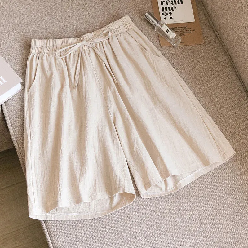 Women Summer Cool Solid Color Casual Pants High Waisted Comfort Cotton Loose Fit