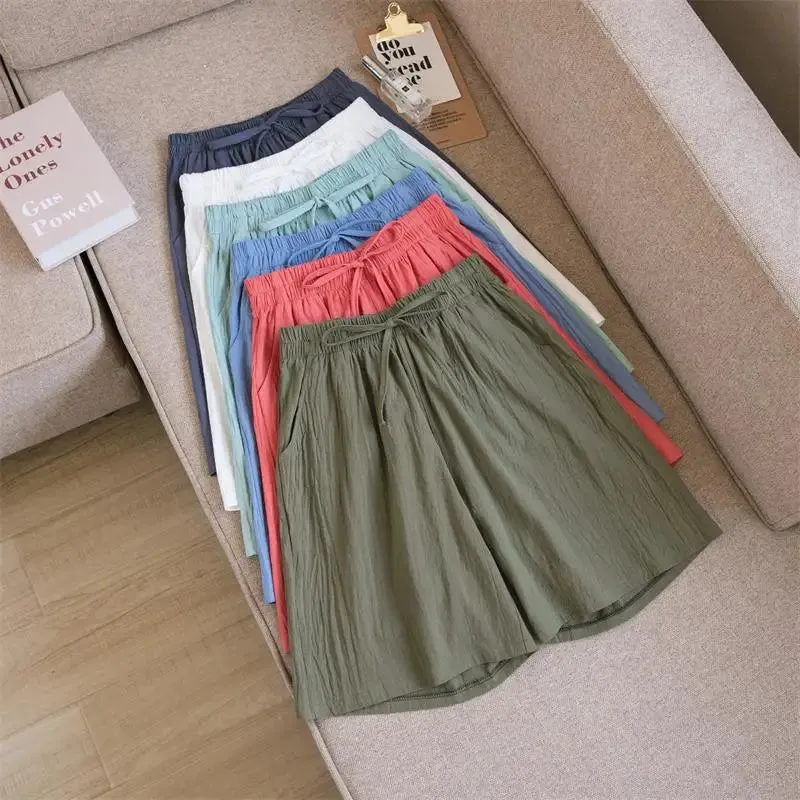 Women Summer Cool Solid Color Casual Pants High Waisted Comfort Cotton Loose Fit