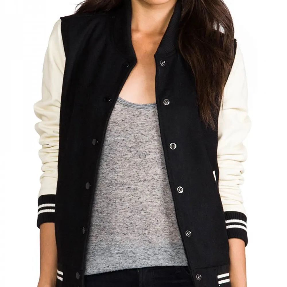 Women's Black And Cream Varsity Jacket