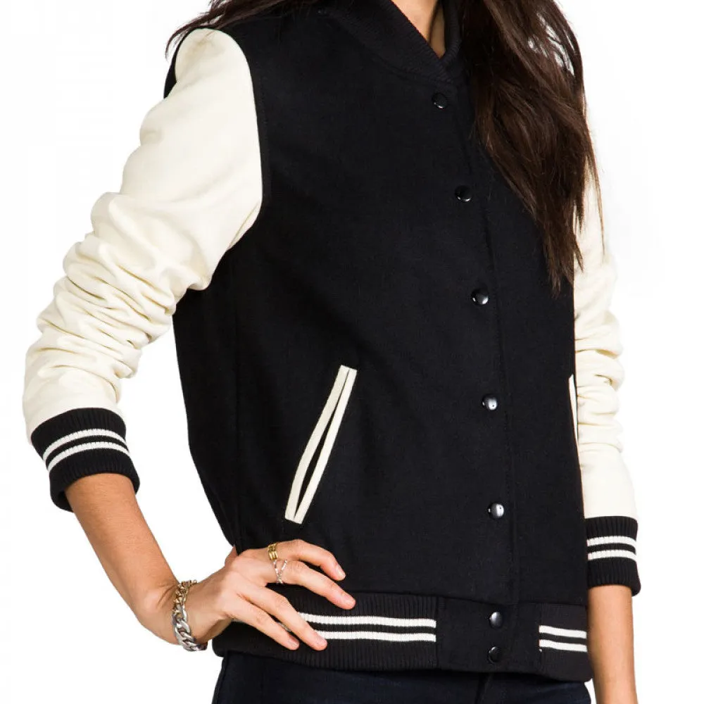 Women's Black And Cream Varsity Jacket