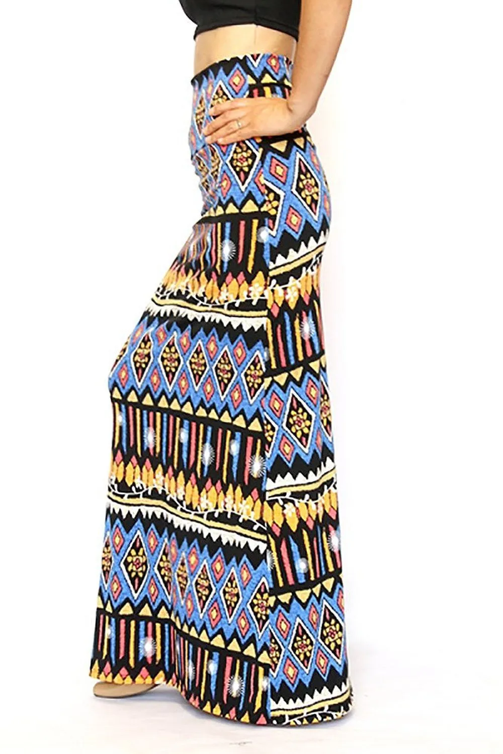 Womens Blue Multi Aztec Funky High Waist Maxi Skirt