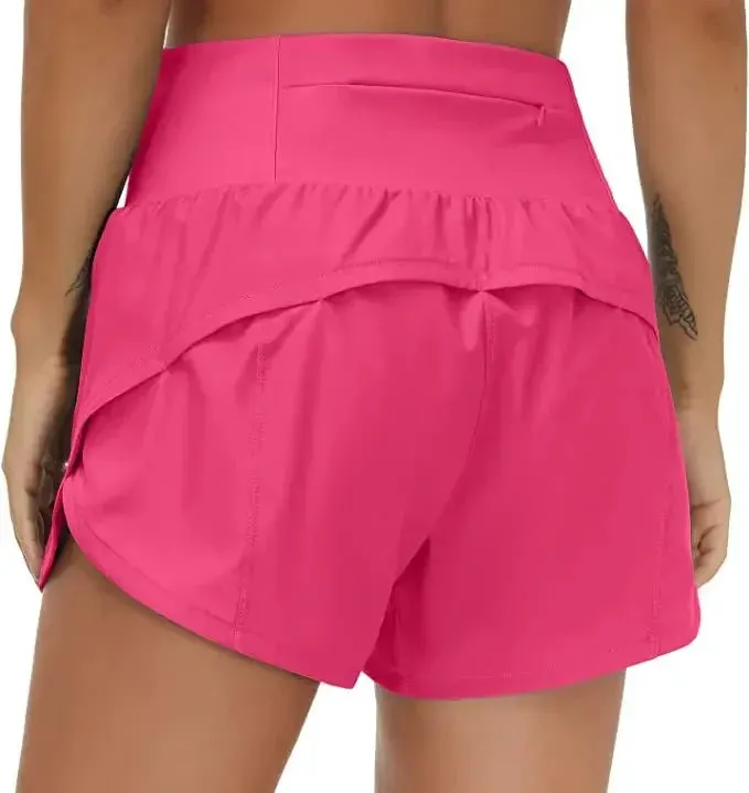 Women's Running Shorts, High Waisted Yoga Quick Drying Pants with Zippered Pockets