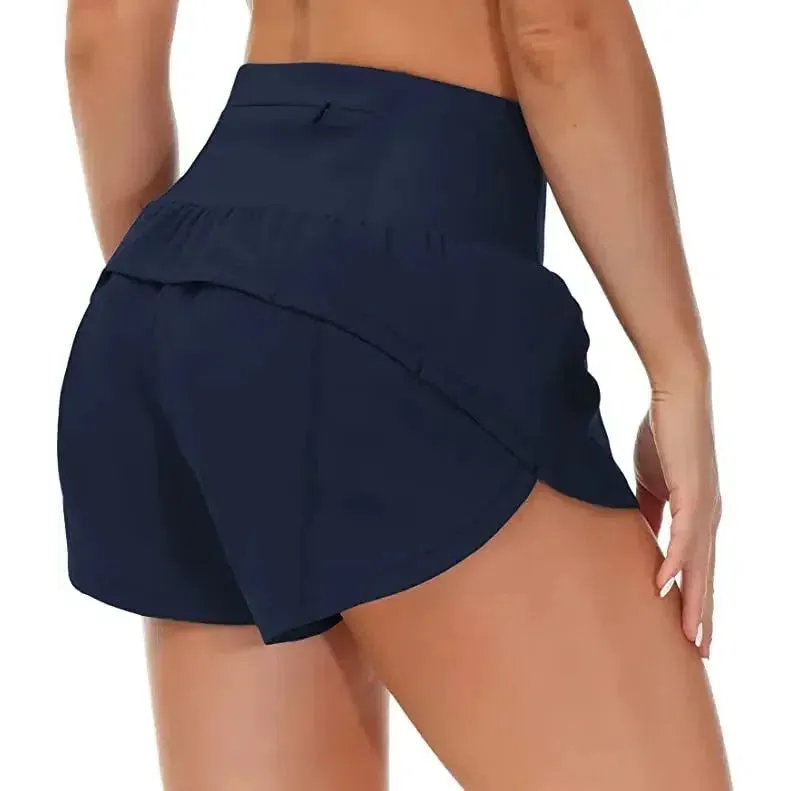 Women's Running Shorts, High Waisted Yoga Quick Drying Pants with Zippered Pockets