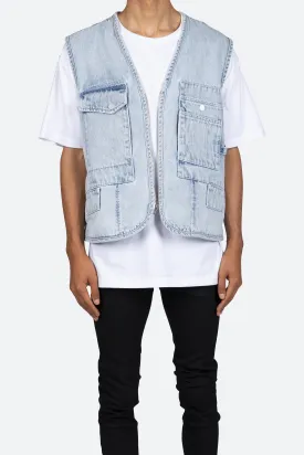 Zippered Denim Vest - Light Blue